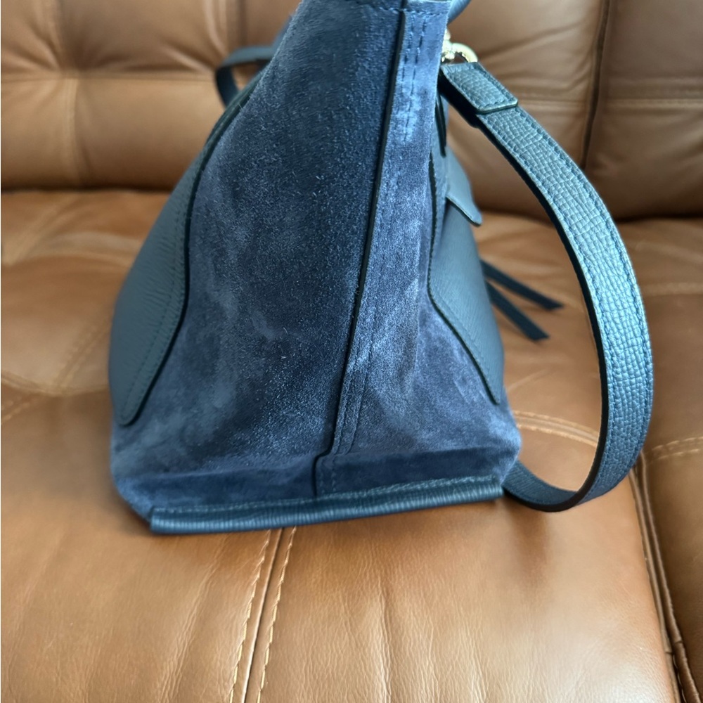 Longchamp Navy Suede & Leather Satchel Hard to find - Picture 4 of 6